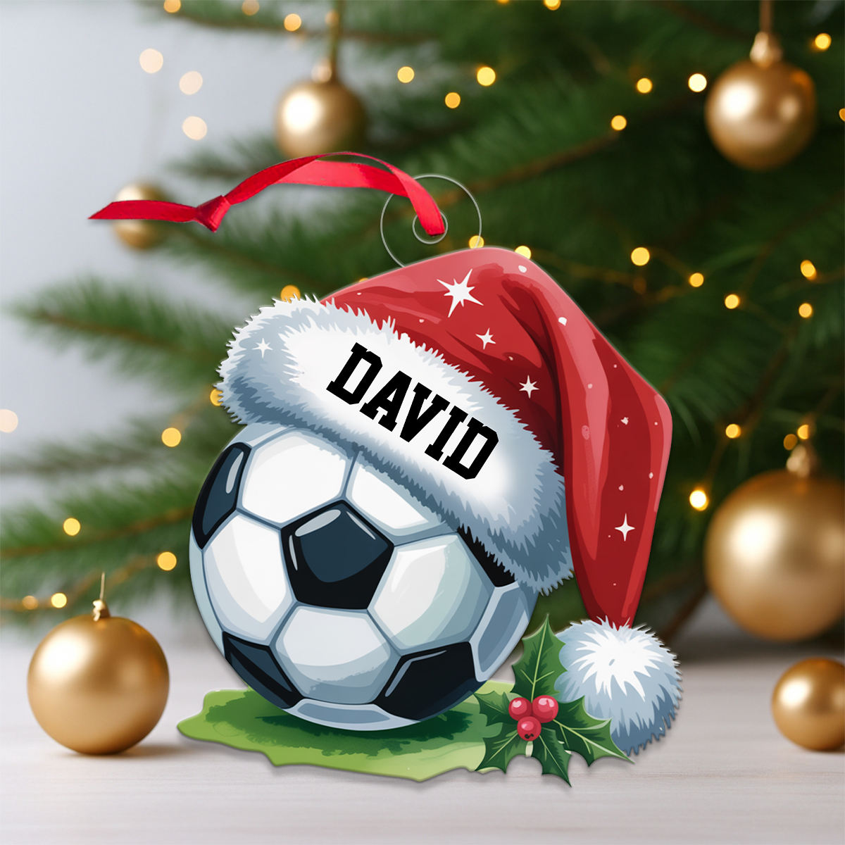 Custom Name Soccer Ball Christmas Acrylic Ornament Christmas Gift