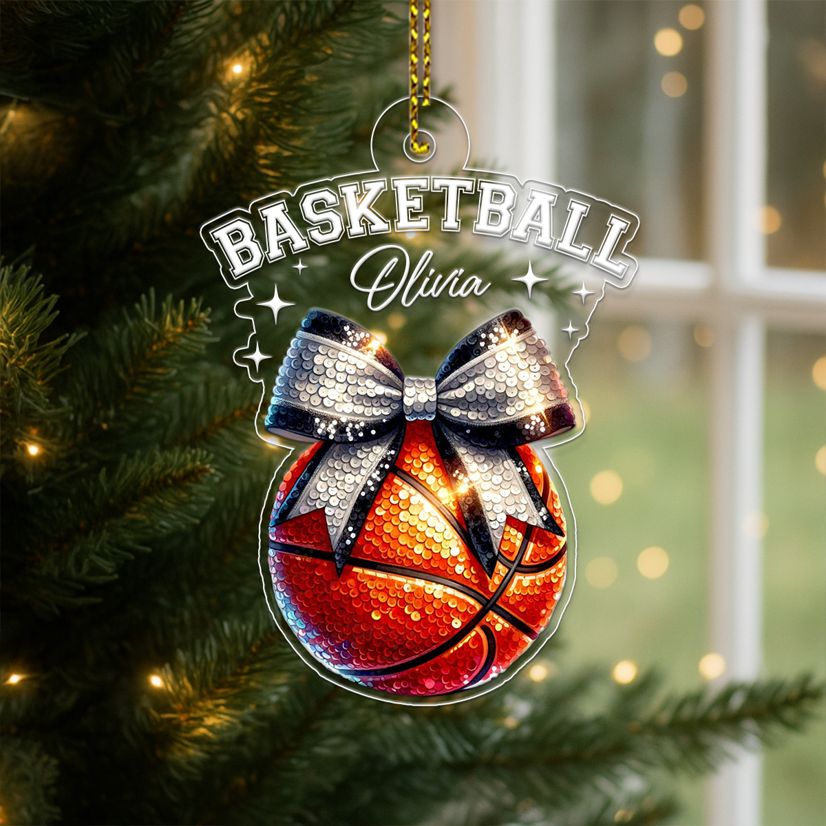 Custom Name Basketball Girl And Woman Acrylic Ornament Christmas Gift