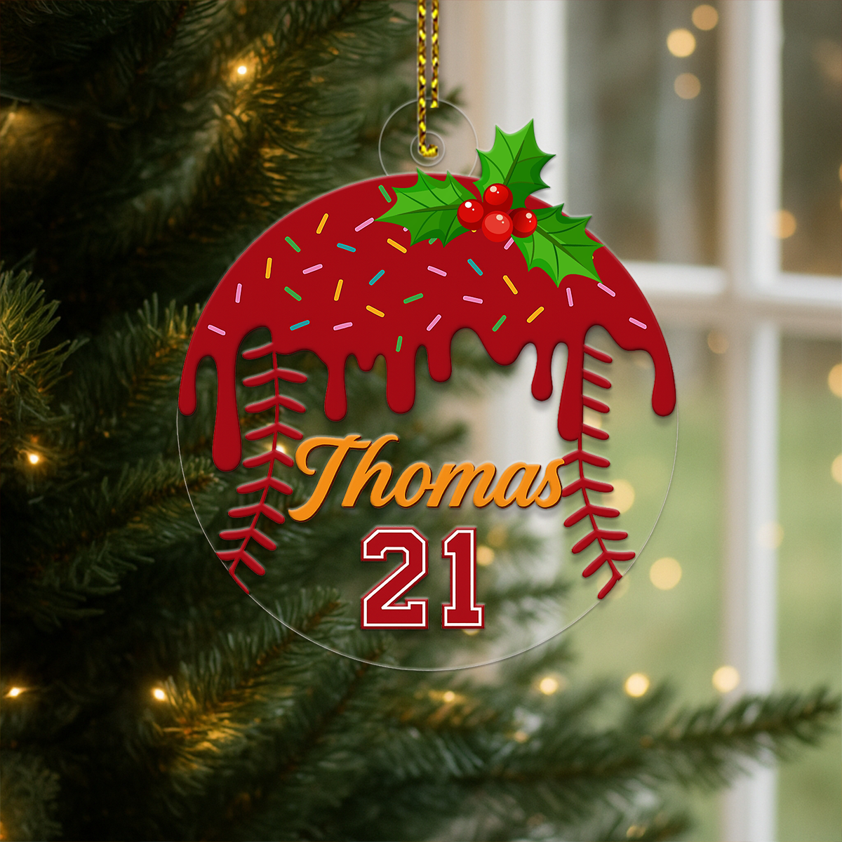 Custom Name Baseball Ice Cream Acrylic Ornament Christmas Gift