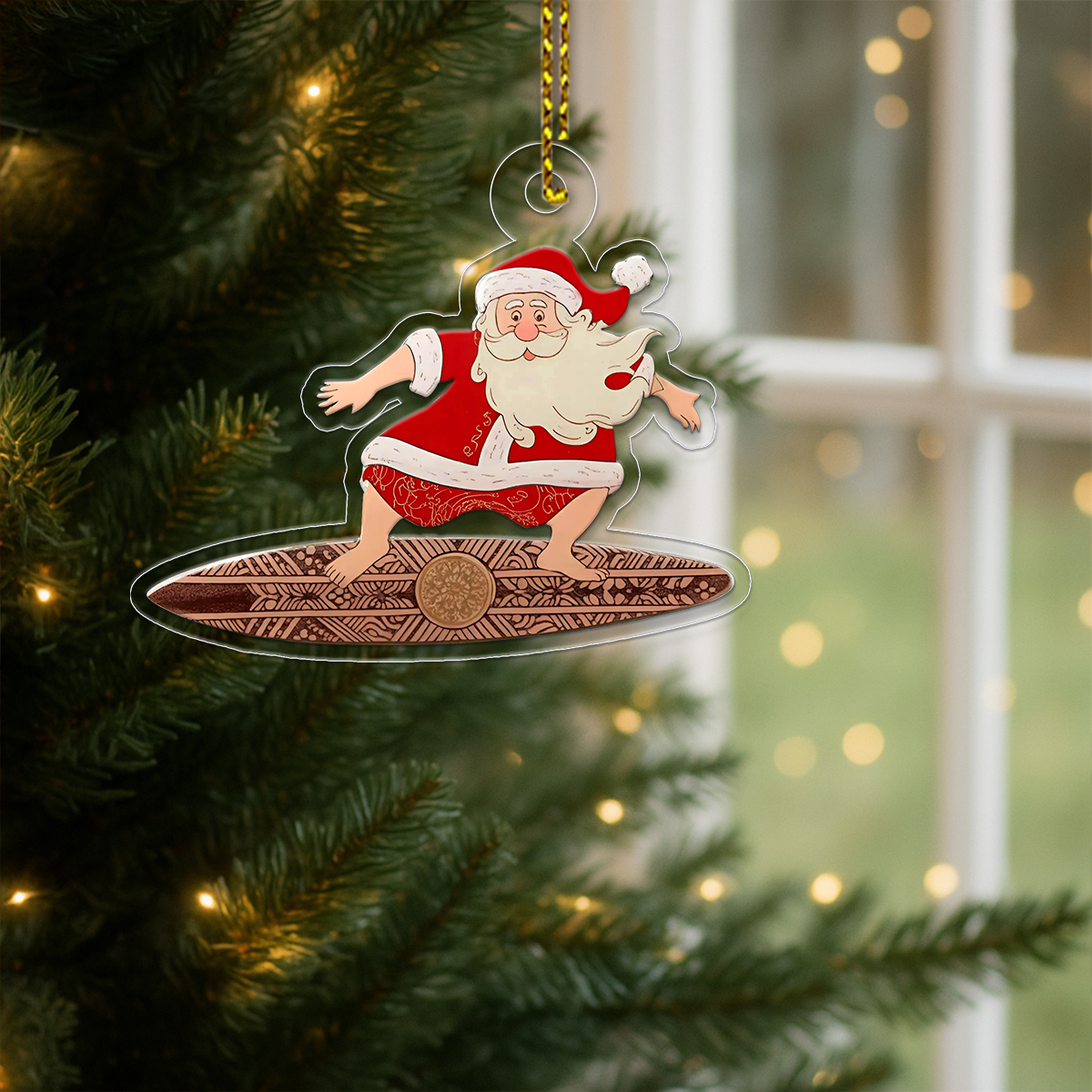 Santa Claus Surf Acrylic Ornament Polynesian Art
