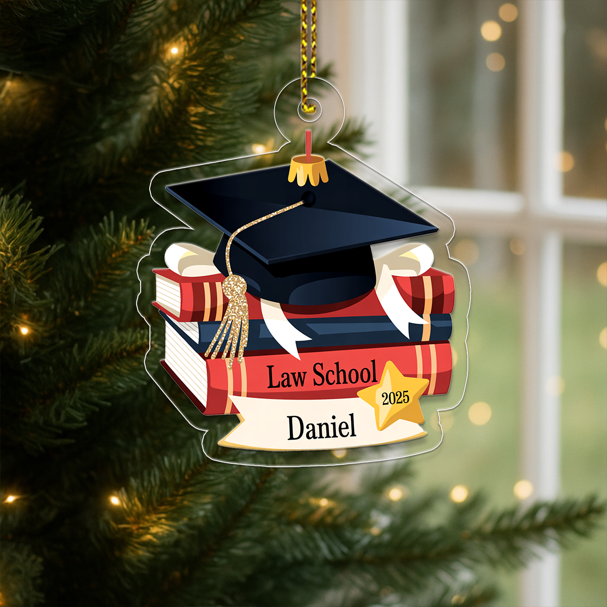 Personalized Graduation Cap Ornament with Books, Custom Graduation Christmas Ornament, Graduation Gift, Academic Achievement Keepsake