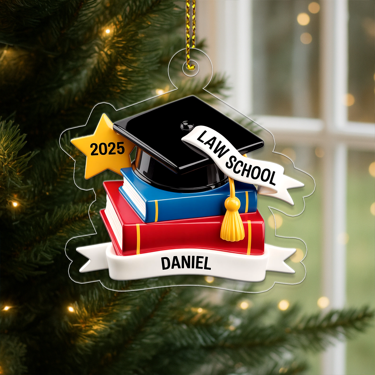 Custom Graduation Cap Ornament with Books, Personalized Graduation Ornament, Graduation Gift, Christmas Keepsake, Holiday Decoration
