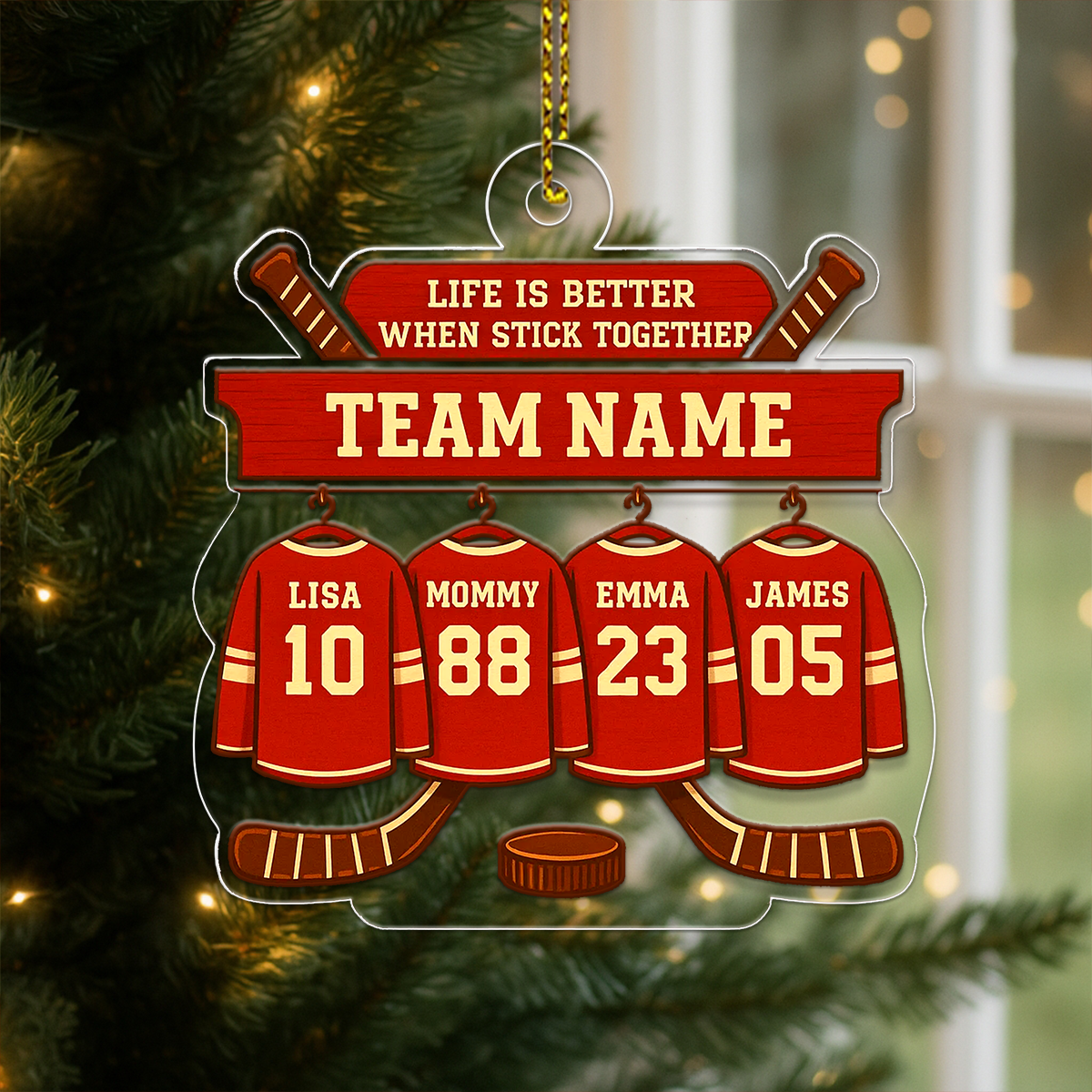 Custom Name Hockey Player Team Acrylic Ornament Christmas Gift