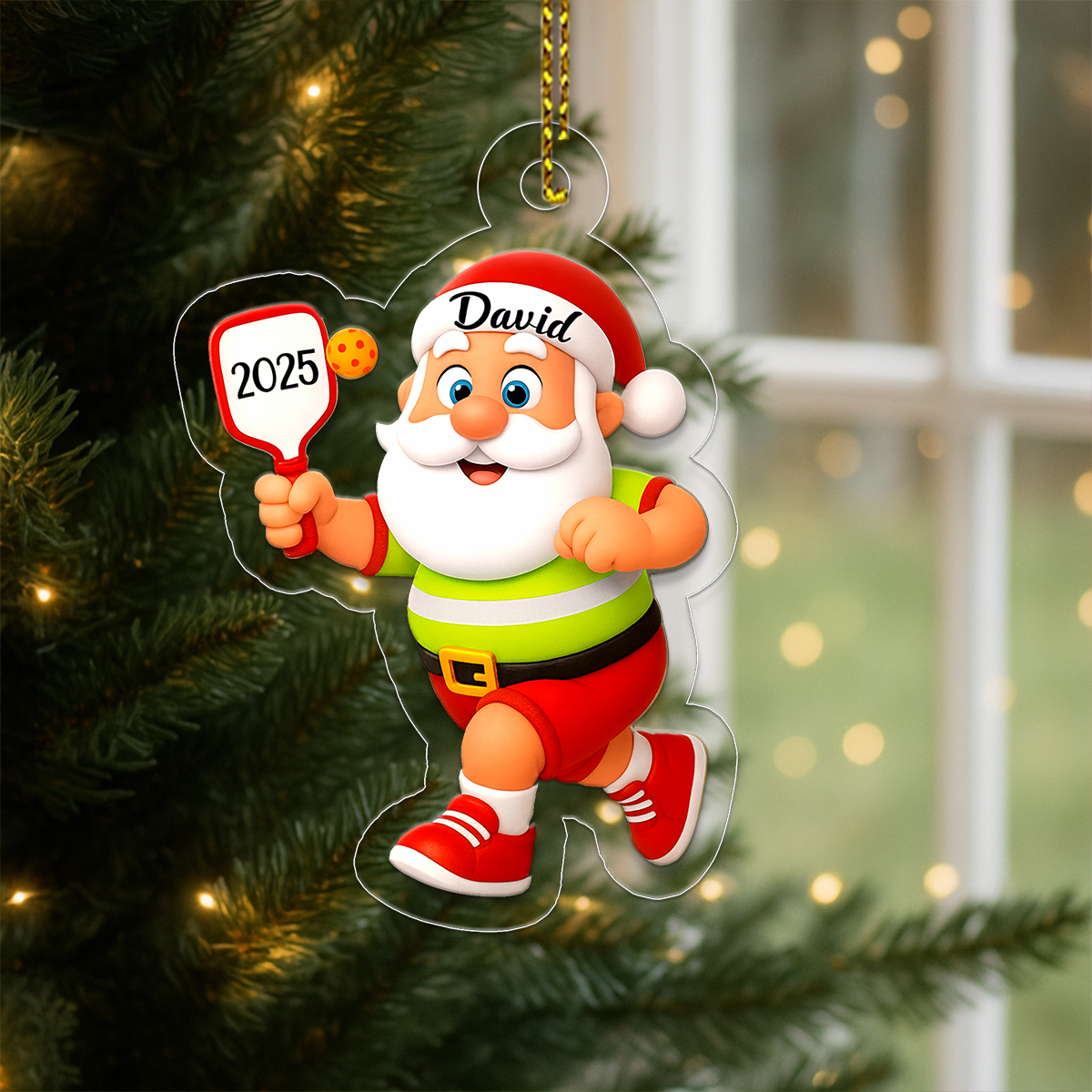 Custom Name Pickleball Santa 2025 Acrylic Ornament Christmas Gift