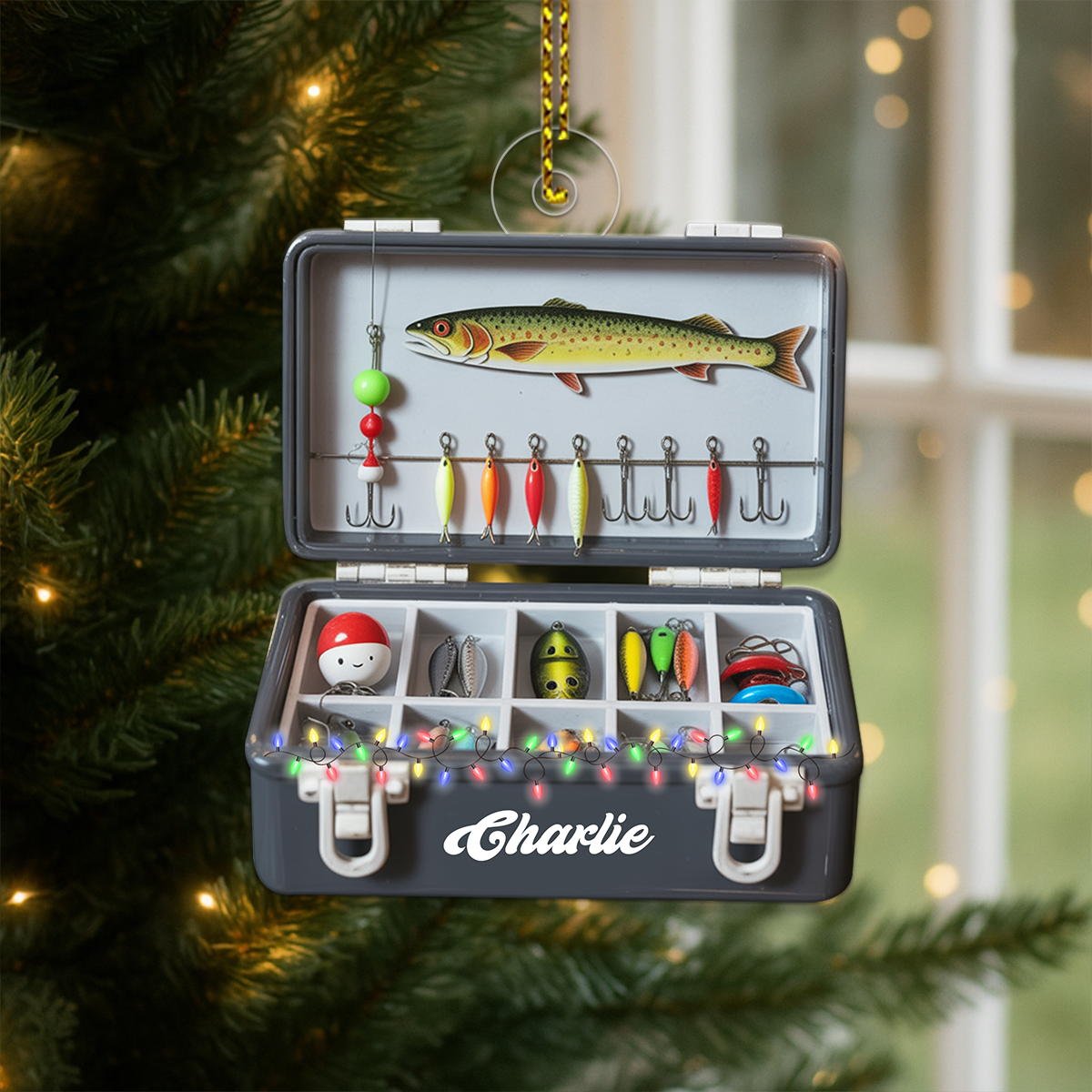 Custom Name Fishing Tackle Box Acrylic Ornament Christmas Gift