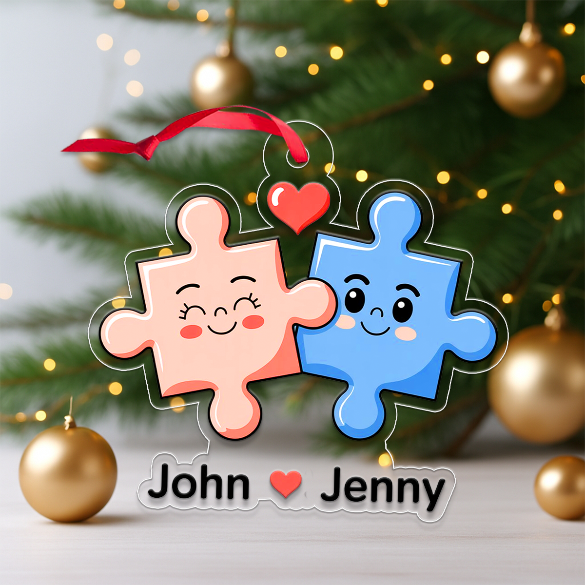 Personalized You Complete Me Puzzle Christmas Ornament, Custom Couple Ornament, Romantic Love Gift, Engagement Wedding Anniversary Keepsake