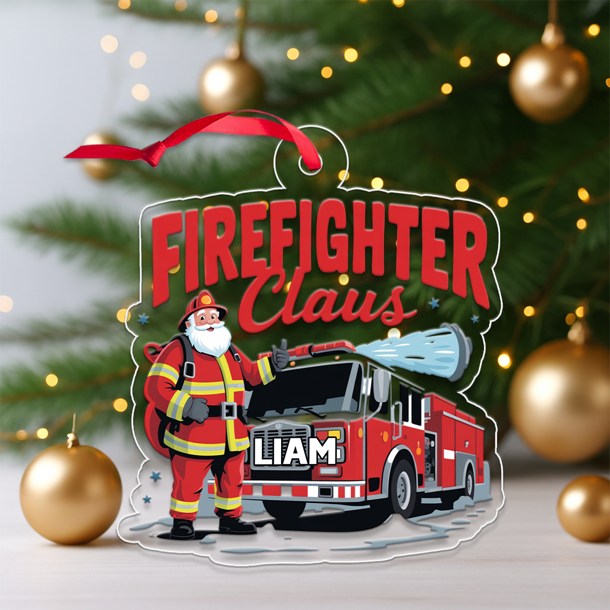 Custom Name Firefighter Claus