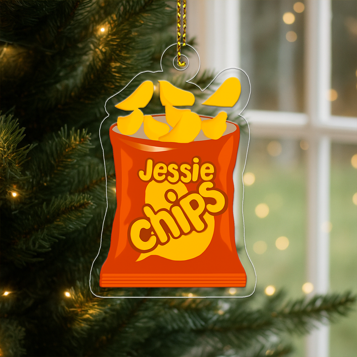 Personalized Chips Snack Ornament, Custom Gift for Food Lovers, Funny Snack Lover Ornament, Unique Holiday Gift, Custom Christmas Ornament