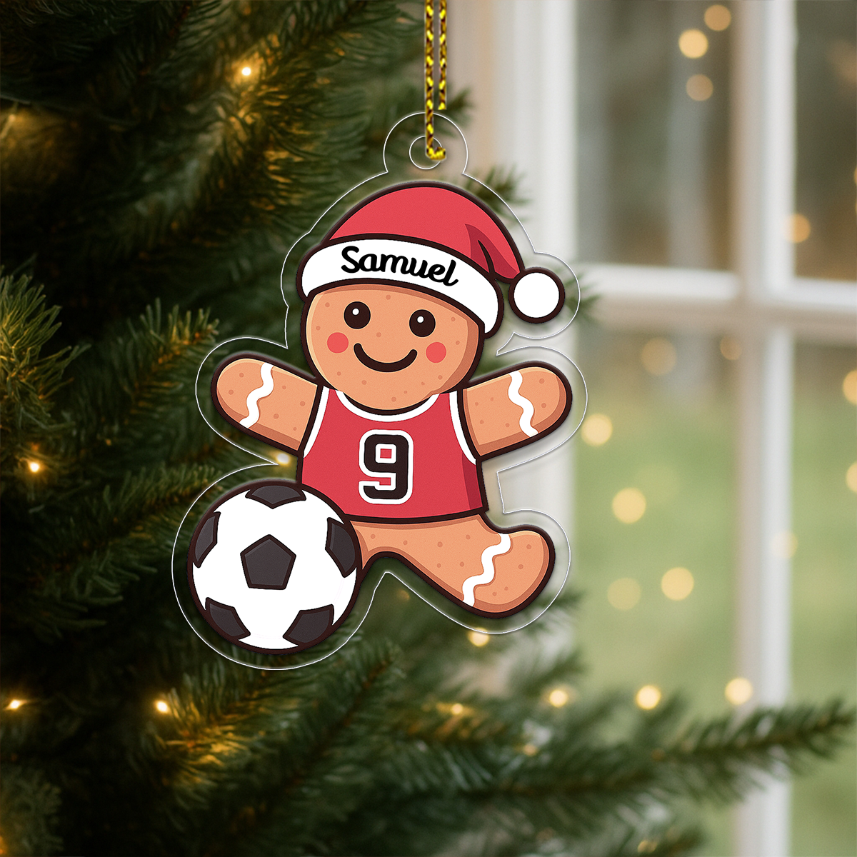Custom Name Gingerbread Soccer Acrylic Ornament Christmas Gift