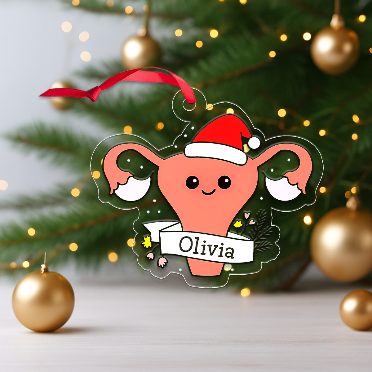 Personalized Christmas Uterus Ornament – Funny Custom Medical Gift for Gynecologist, OB GYN, Nurse, Doctor, Women’s Health Holiday Decor
