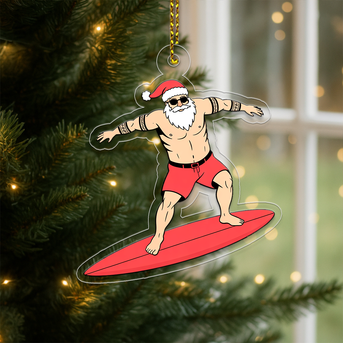 Hawaii Mele Kalikimaka Santa Tattoo Acrylic Ornament Christmas Gift