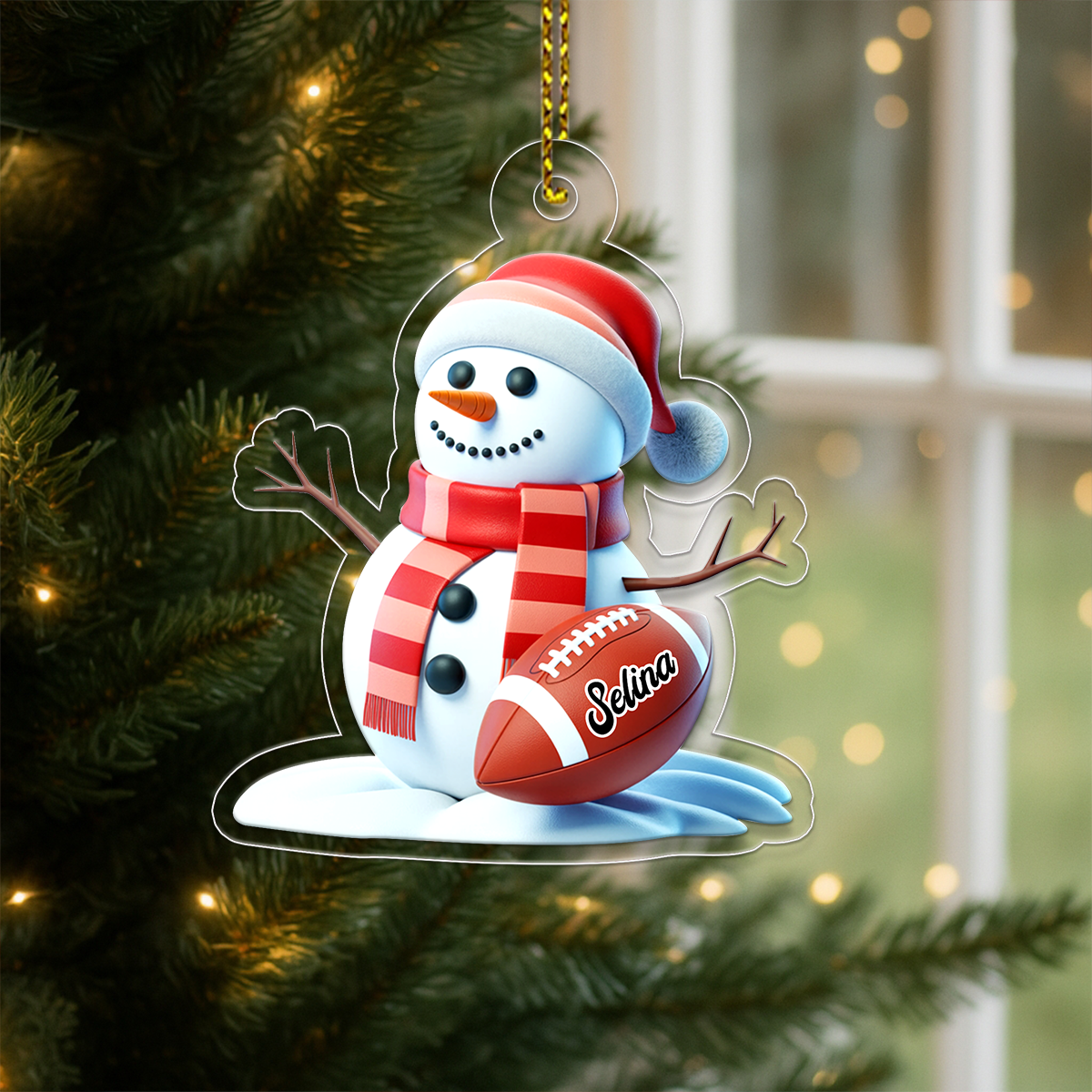Custom Name Football Snowman Acrylic Ornament Christmas Gift