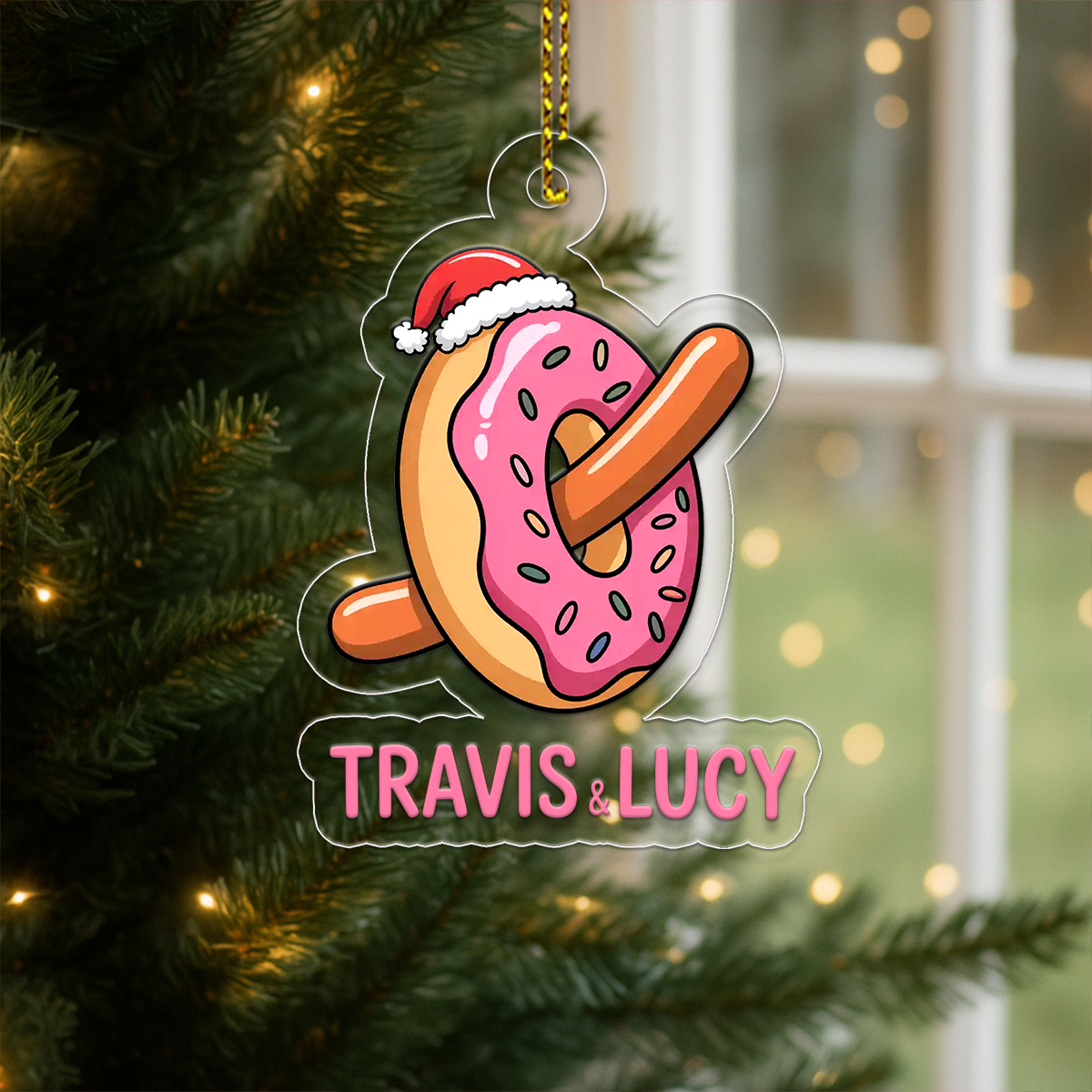 Personalized Funny Food Doughnut and Hotdog Ornament, Custom Gift for Food Lovers, Funny Ornament, Custom Holiday Gift, Funny Food Ornament