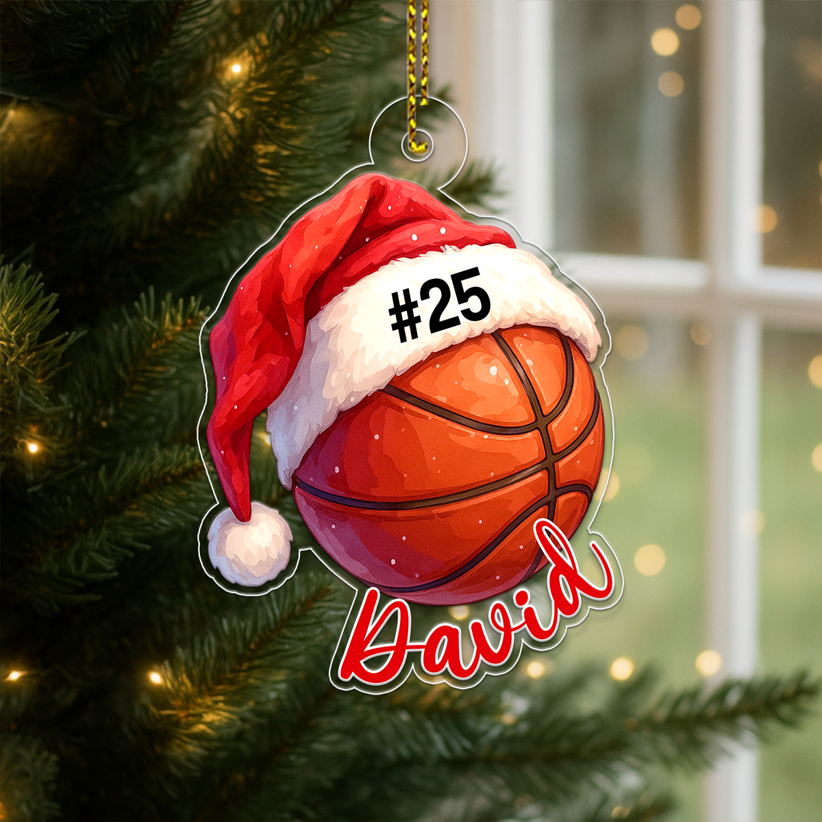 Custom Name Basketball Santa Hat Acrylic Ornament Christmas Gift