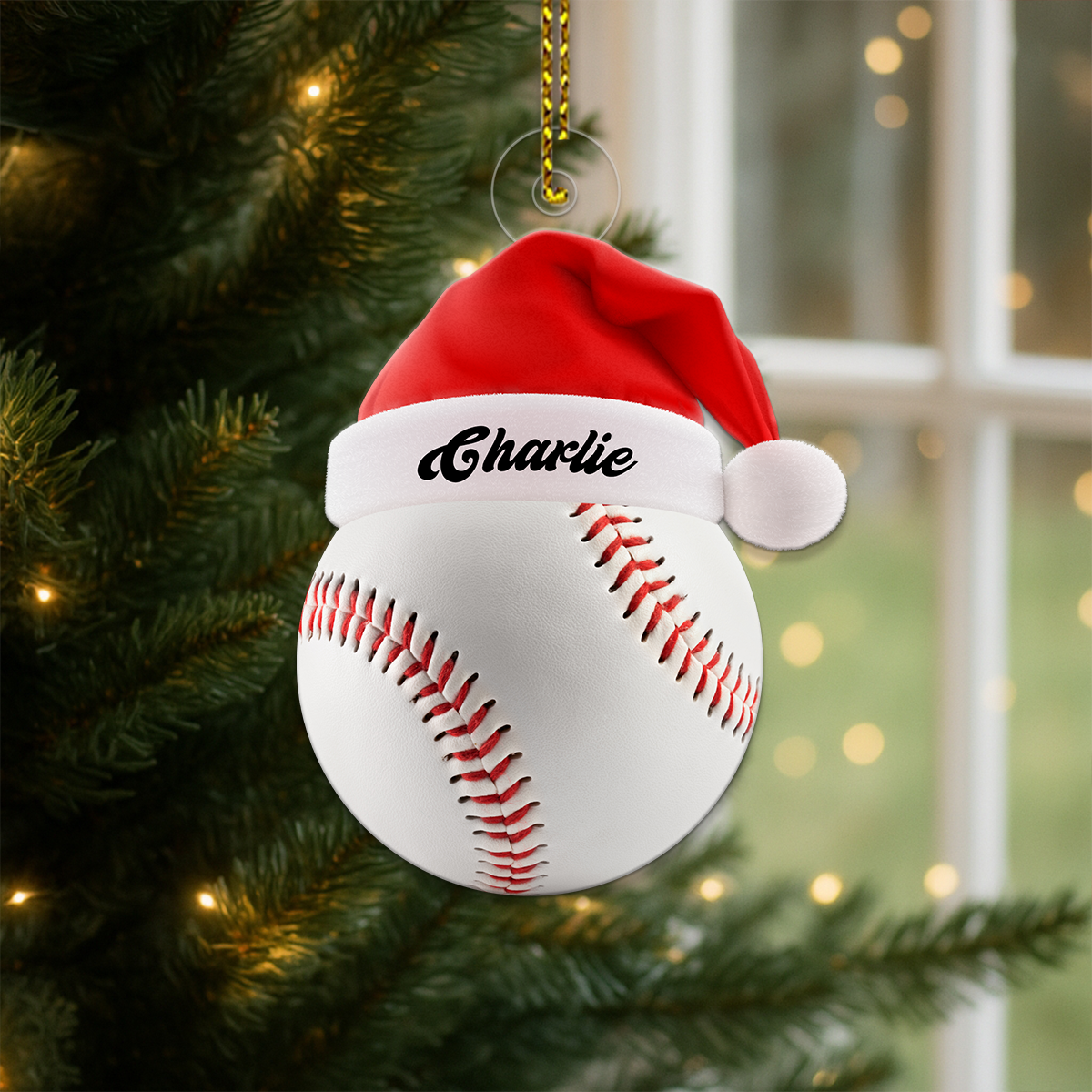 Custom Name Santa Baseball Acrylic Ornament Christmas Gift
