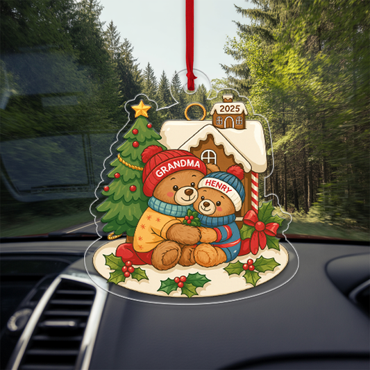 Grandma Bear Hugging Grandkids Personalized Acrylic Ornament
