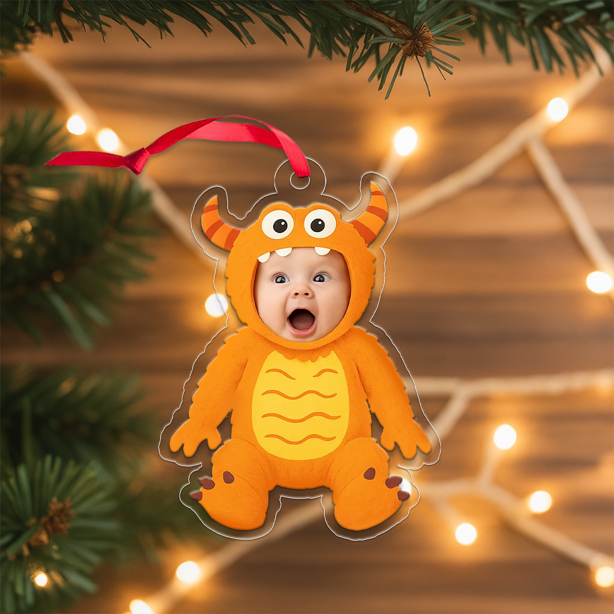 Personalized Baby Monster Funny Christmas Ornament, Custom Acrylic Photo Ornament, Cute Baby Gift, Kids Holiday Decoration