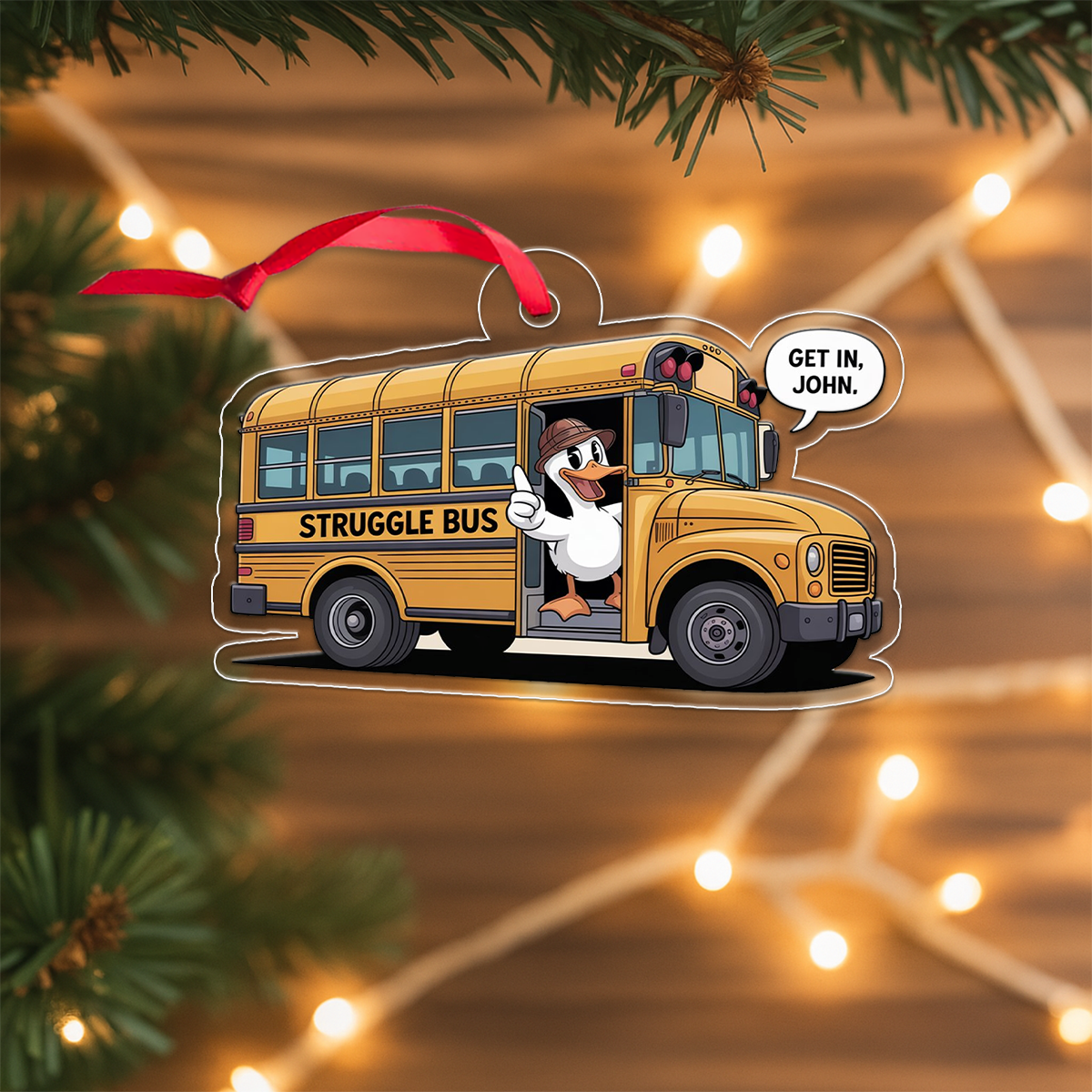 Personalized Get in Struggle Bus Ornament, Funny School Bus Christmas Ornament, Custom Gag Gift, Holiday Humor Decoration