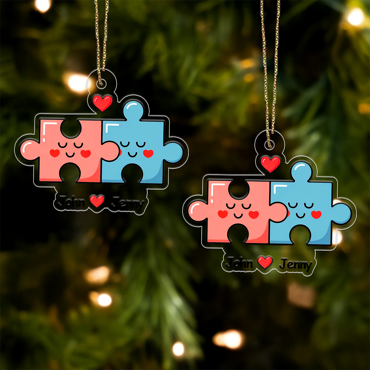 Personalized You Complete Me Puzzle Ornament, Custom Couple Christmas Ornament, Romantic Love Gift, Engagement Wedding Anniversary Keepsake