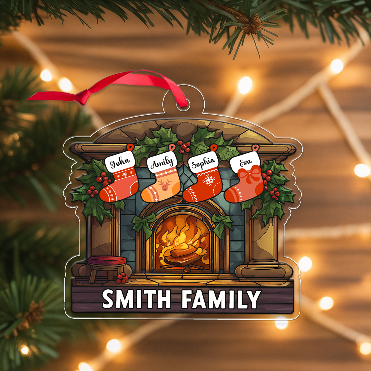Custom Name Family Christmas Fireplace