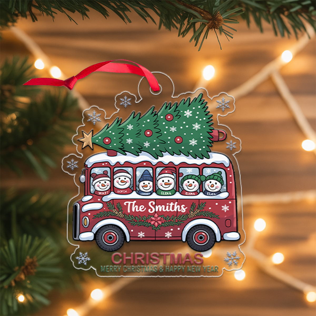 Christmas Tree And Snowmen - Personalized Ornament