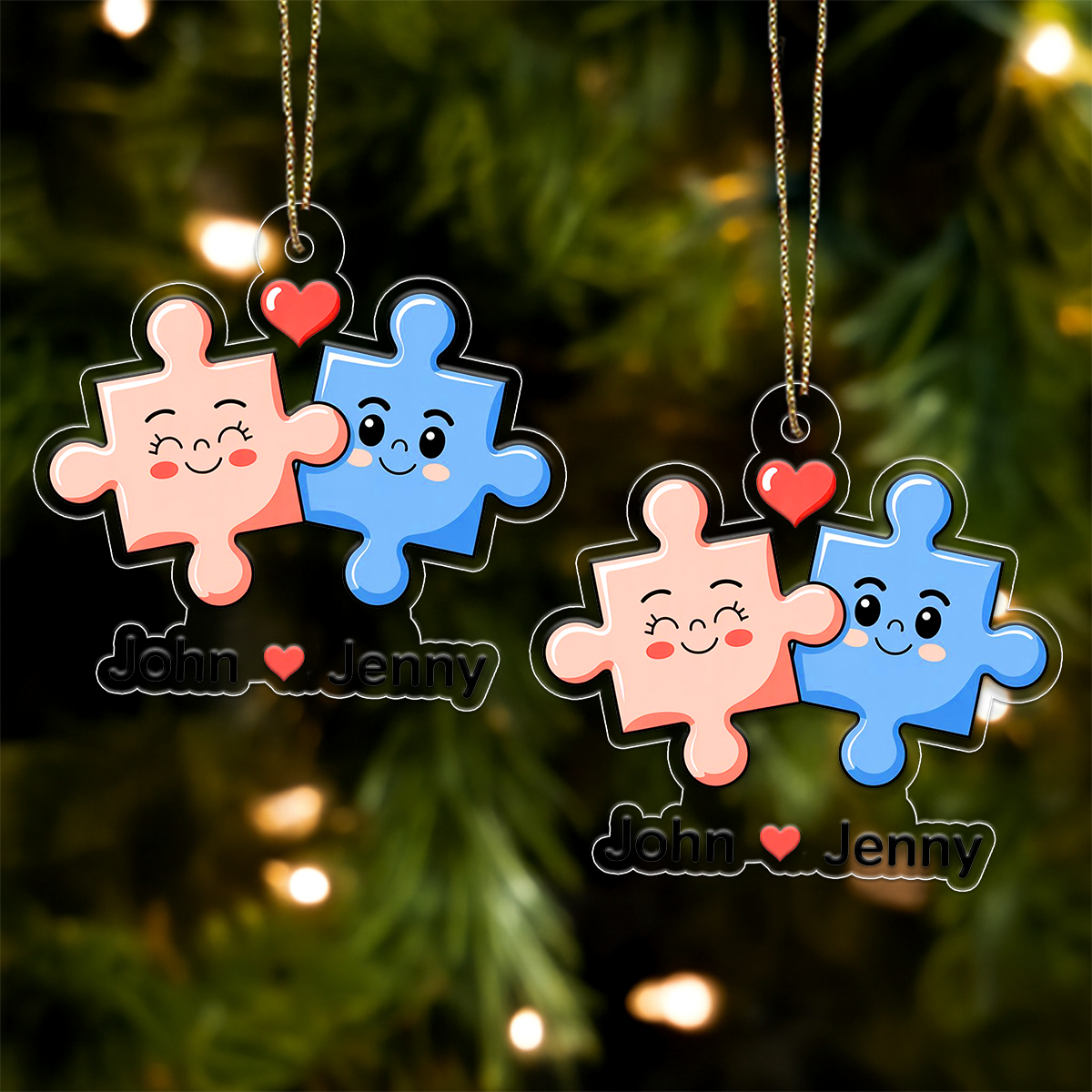 Personalized You Complete Me Puzzle Christmas Ornament, Custom Couple Ornament, Romantic Love Gift, Engagement Wedding Anniversary Keepsake