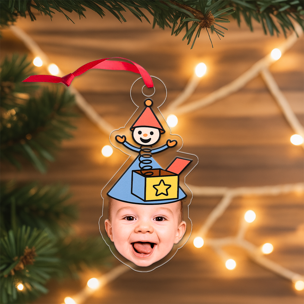 Custom Photo Baby with Funny Hat Ornament, Personalized Baby Christmas Ornament, Cute Holiday Decoration, Family Keepsake Gift