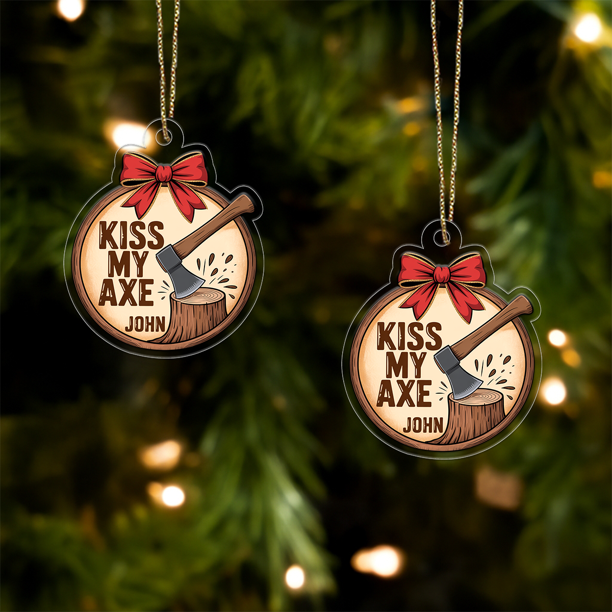 Personalized Kiss My Axe Adult Ornament, Funny Christmas Tree Decoration, Adult Ornament, Funny Ornament, Woodworker Holiday Ornament