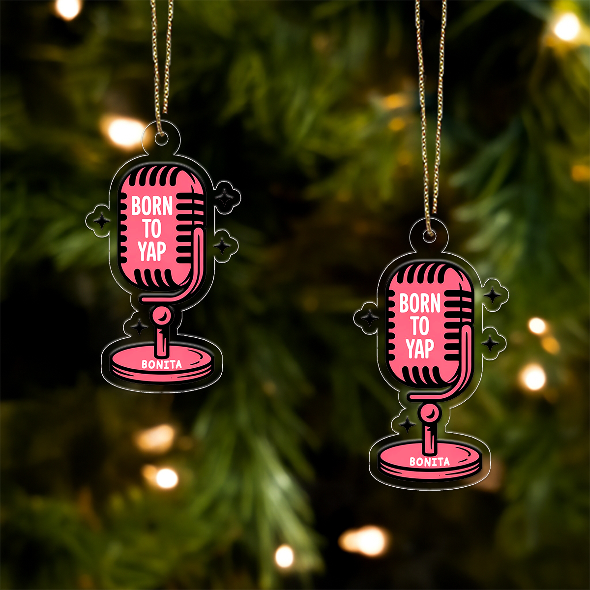 Personalized Born To Yap Ornament, Funny Singing Ornament, Custom Microphone Christmas Ornament, Karaoke Lover Gift, Music Holiday Keepsake