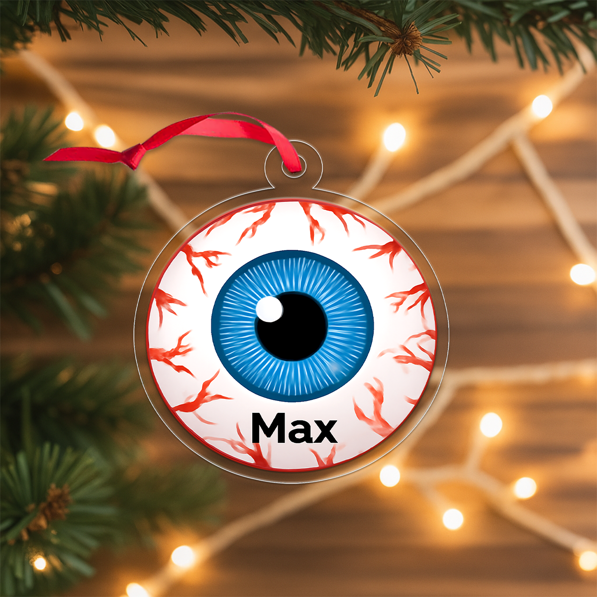 Personalized Veins Eyes Acrylic Ornament, Custom Creepy Eye Christmas Ornament, Funny Horror Ornament, Unique Gag Gift