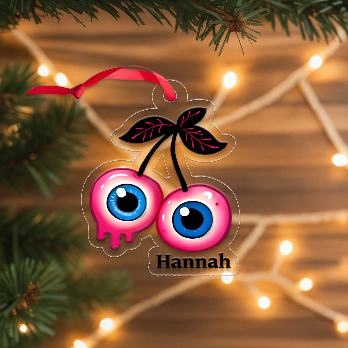 Personalized Cherries Eyes Ornament, Custom Creepy Fruit Christmas Ornament, Funny Horror Ornament, Holiday Decoration, Unique Gag Gift
