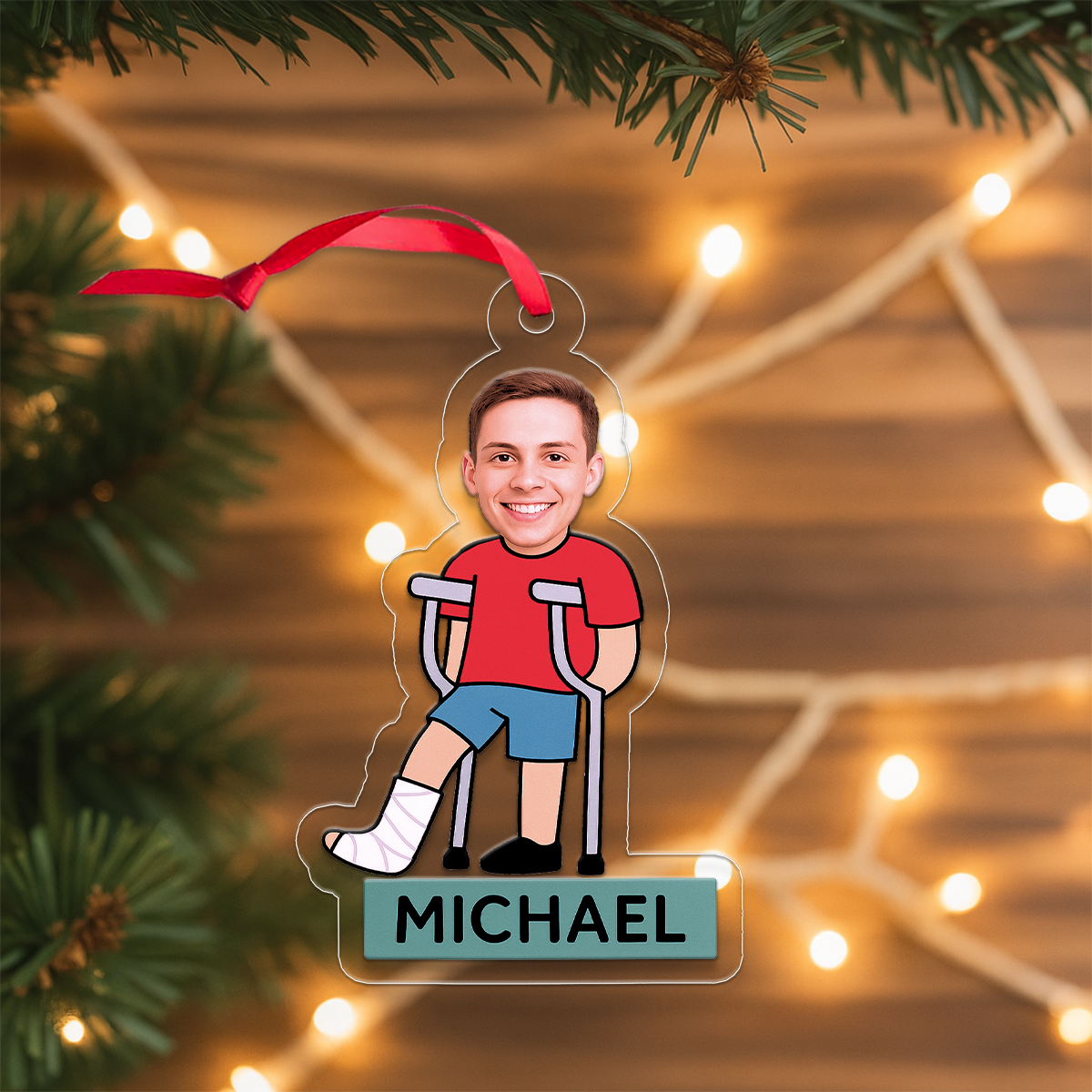 Custom Photo Broken Leg Ornament, Personalized Injury Recovery Christmas Ornament, Funny Ornament, Holiday Keepsake