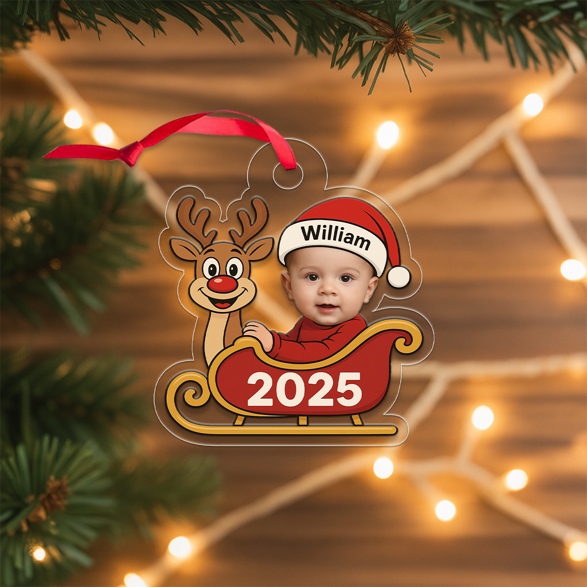 Personalized Baby Reindeer Ornament, Custom Baby Photo Christmas Ornament, Family Keepsake Decoration, Baby’s First Xmas Ornament