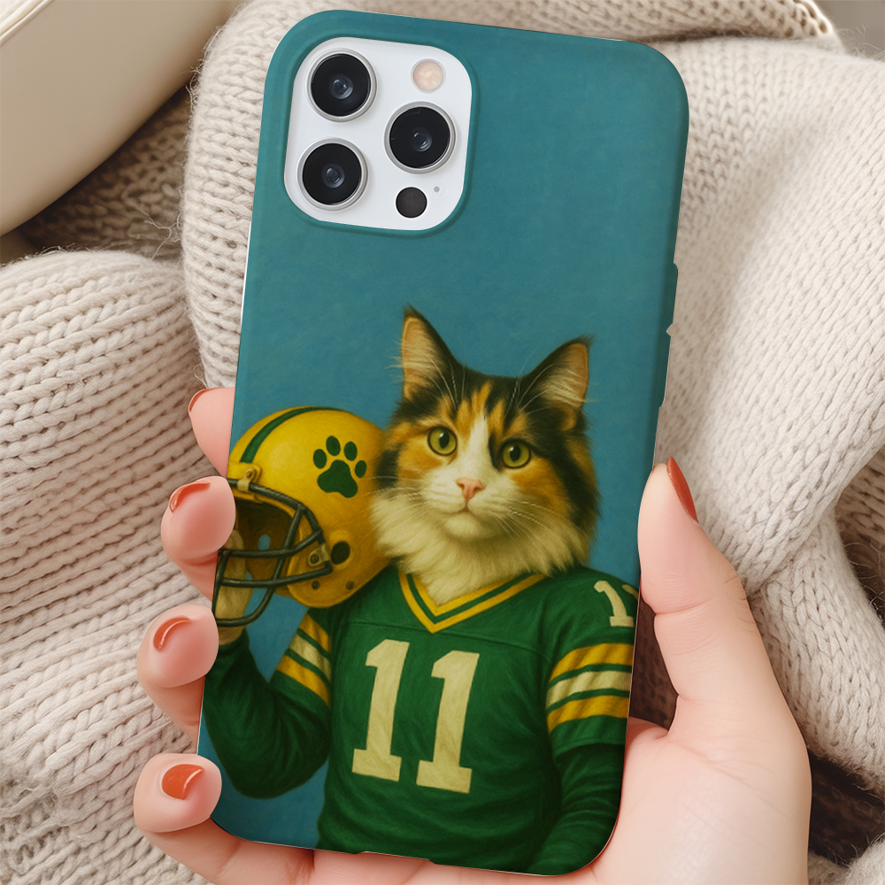 Custom Cat Photo Football Player Phone Case
