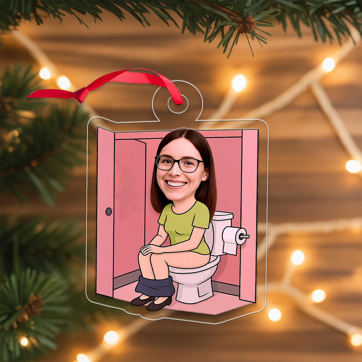 Custom Photo Woman in Toilet Ornament, Personalized Funny Christmas Ornament, Adult Humor Gag Gift, Unique Xmas Keepsake