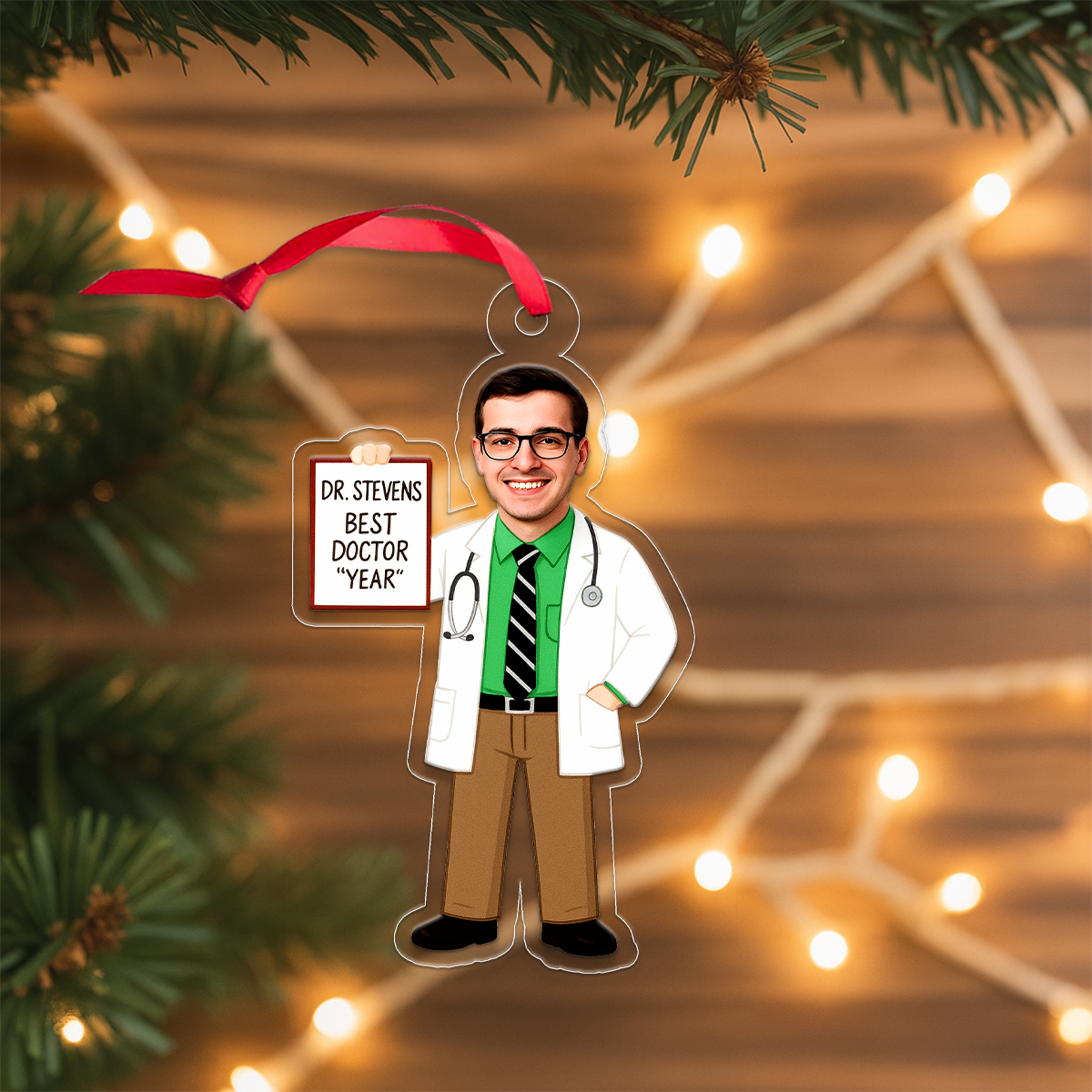 Custom Photo Male Doctor Ornament, Personalized Medical Christmas Ornament, Doctor Gift, Nurse Dentist Ornament, Unique Holiday Decoration