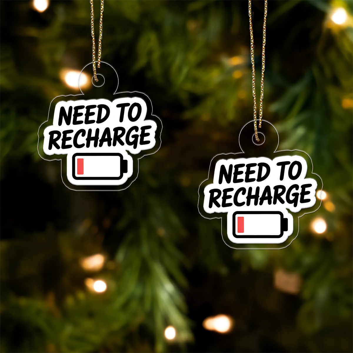 Need To Recharge One Percent Funny Ornament, Battery Ornament, Custom Tech Christmas Ornament, Gamer Gift, Low Power Gag Gift