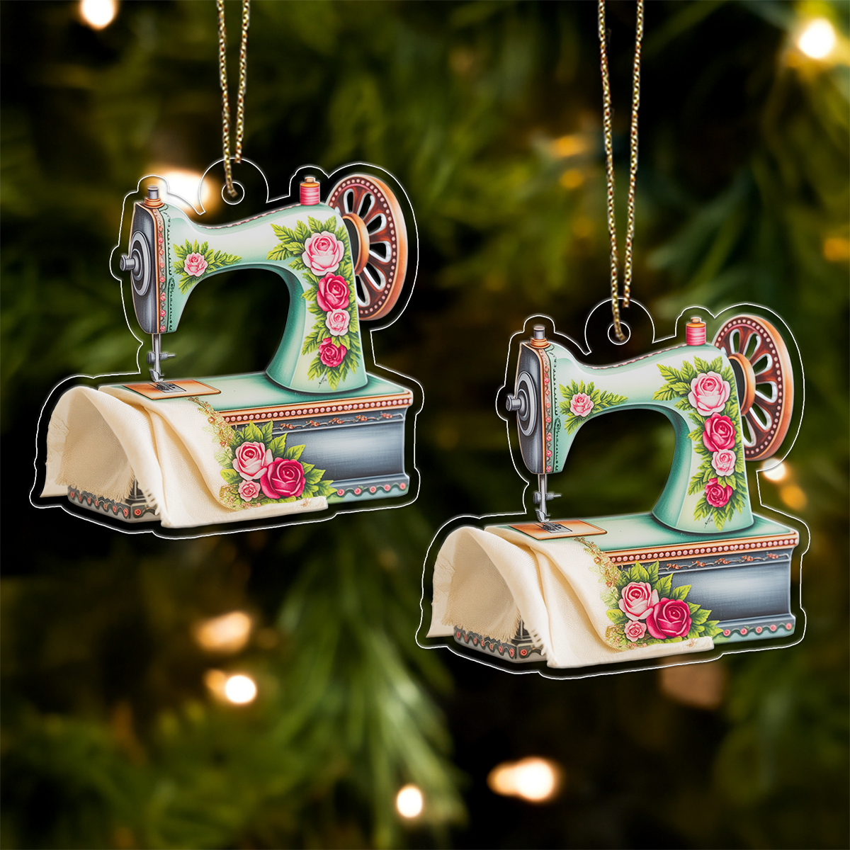 Shiny Sewing Machine Personalized Acrylic Christmas Ornament