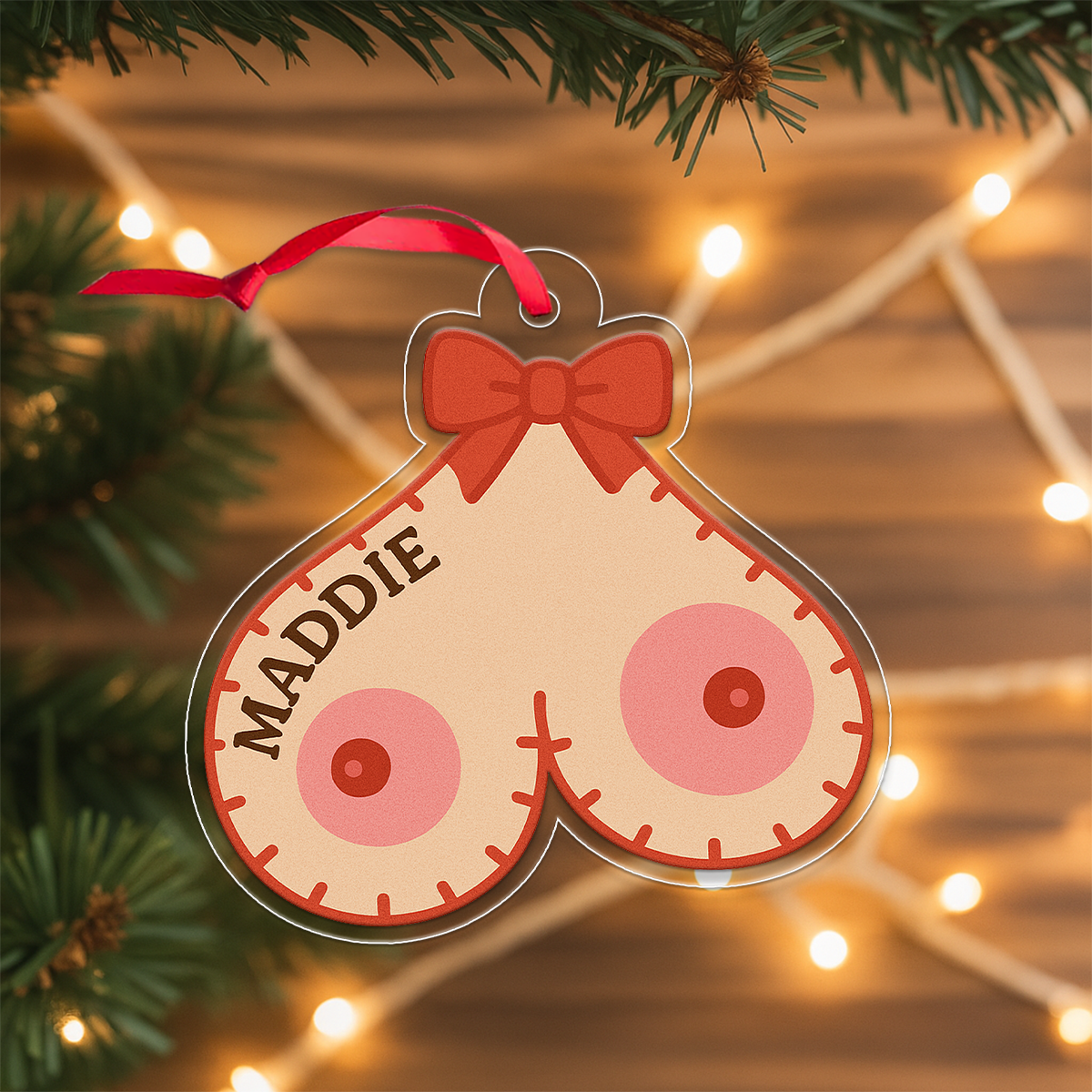 Personalized Jingle Boobs Ornament, Funny Inappropriate Christmas Ornament, Adult Ornament, Gift for Friend Couple, Holiday Joke Decoration