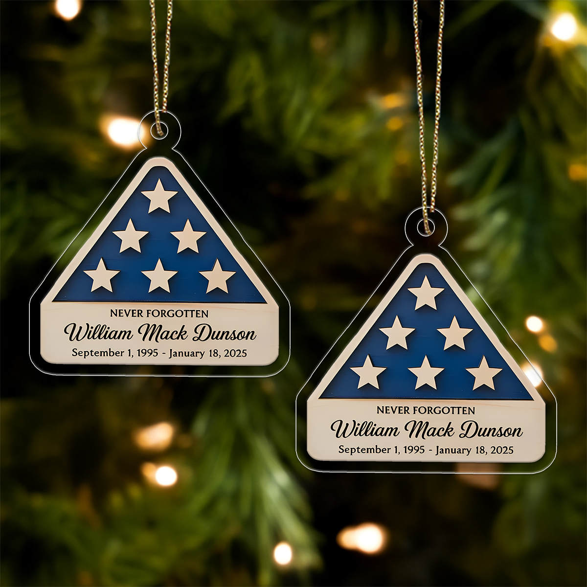 Personalized Veteran Memorial Ornament with American Flag – Custom Military Remembrance Keepsake, Honoring Service Gift