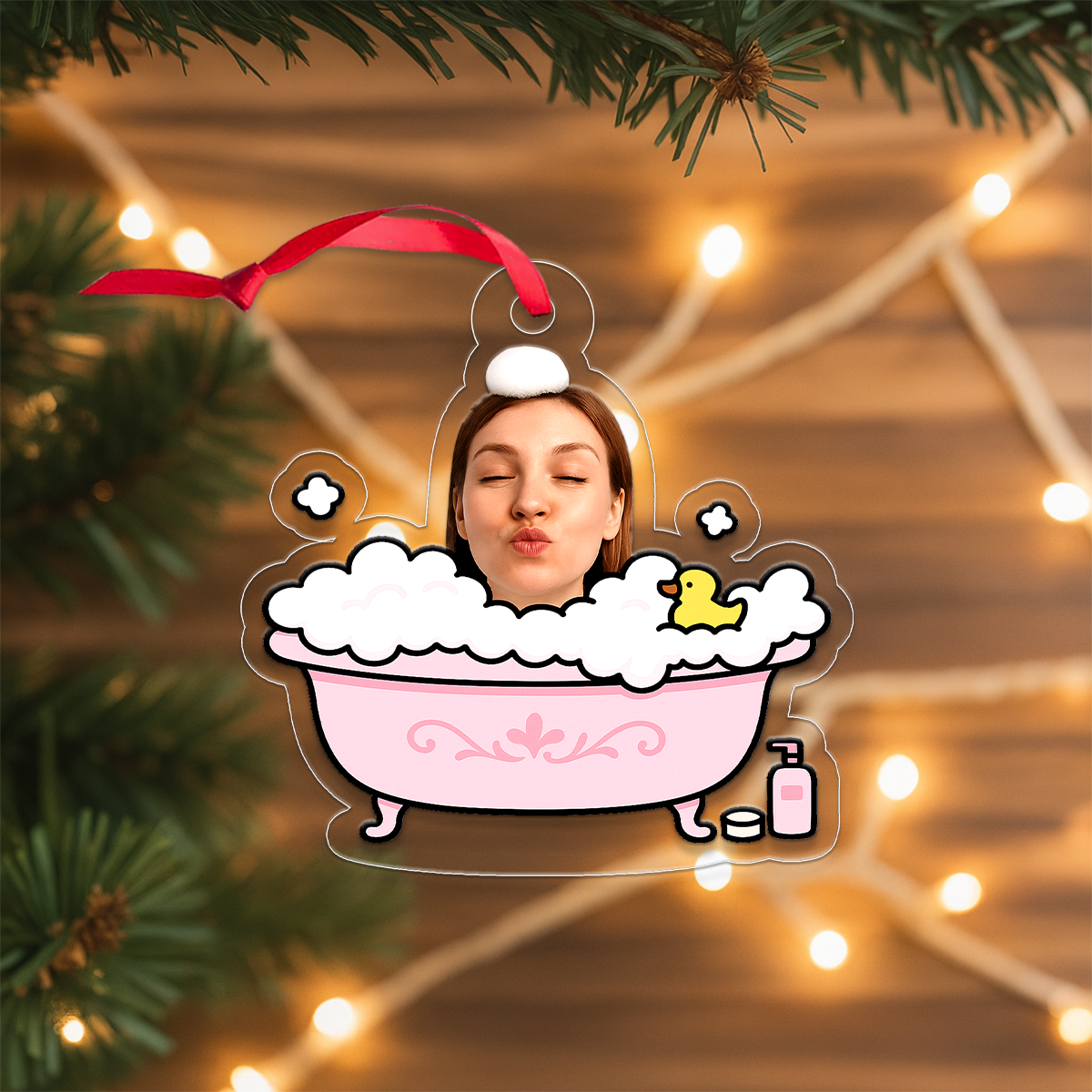 Custom Photo Face Bathtub Ornament, Personalized Funny Christmas Ornament, Gag Gift Holiday Decoration, Unique Spa Lover Keepsake