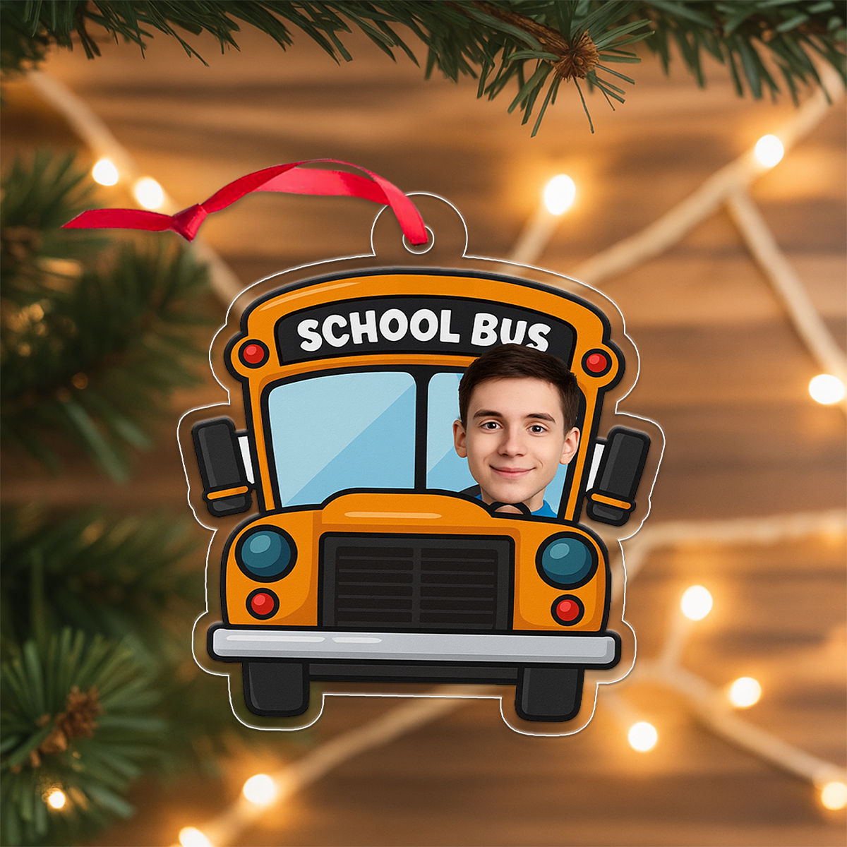 Custom Photo Drive School Bus Ornament, Personalized Bus Driver Christmas Ornament, Yellow Bus Ornament, Holiday Keepsake