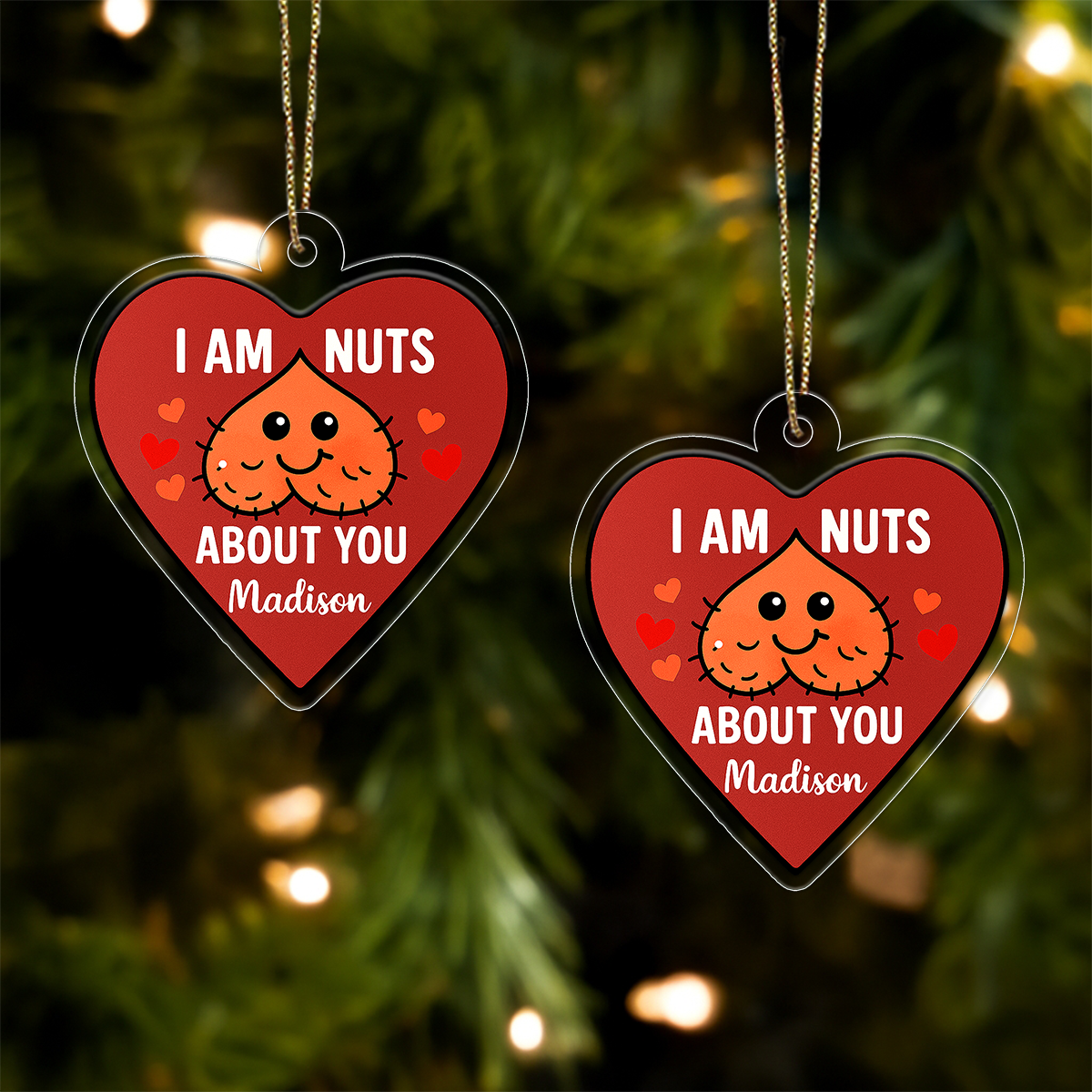 Personalized I Am Nuts About You Ornament, Custom Couple Ornament, Funny Love Gift, Adult Ornament, Peanut Love Gift