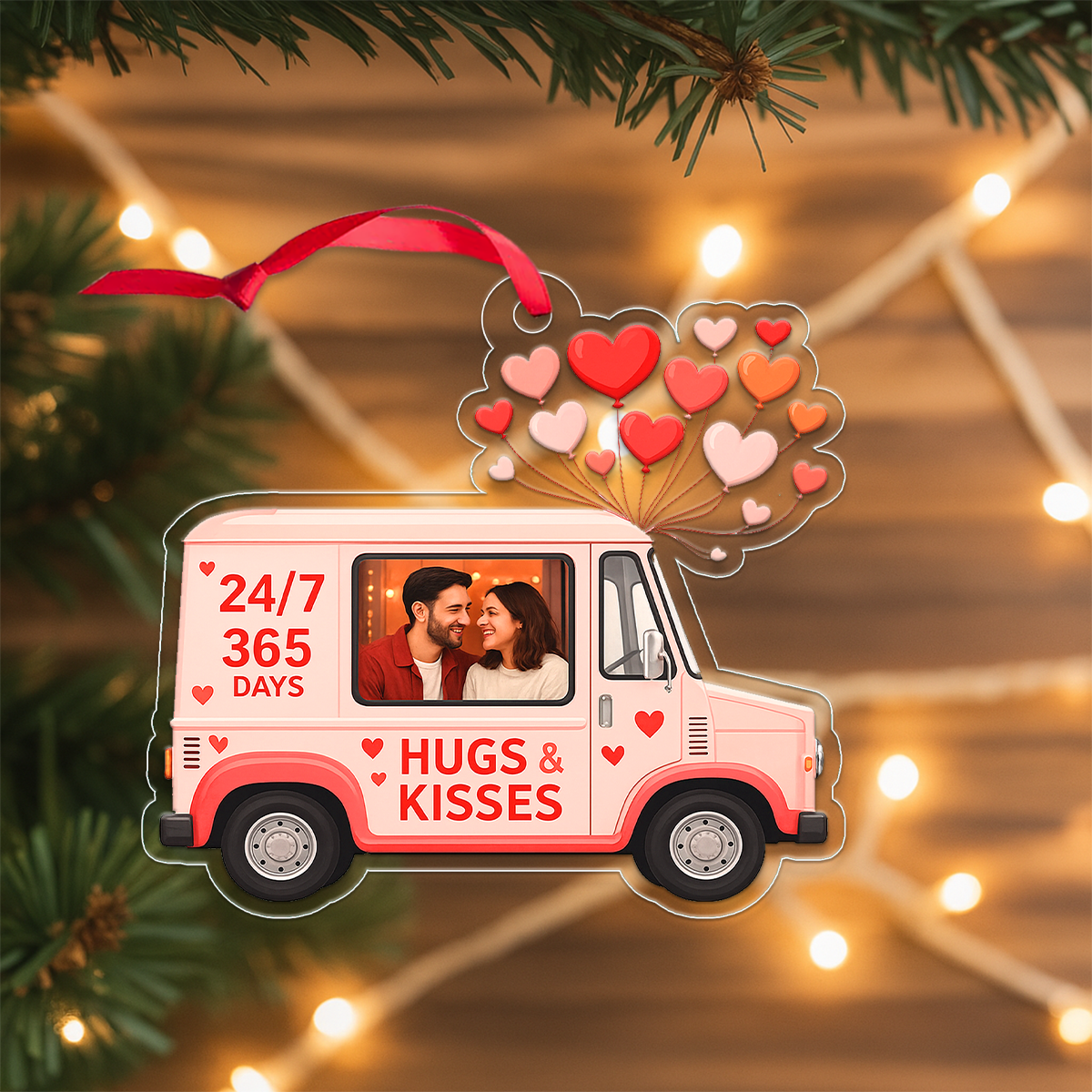 Custom Photo Love Car Couple Ornament, Personalized Romantic Ornament, Newlywed Gift, Wedding Anniversary Ornament, Holiday Keepsake