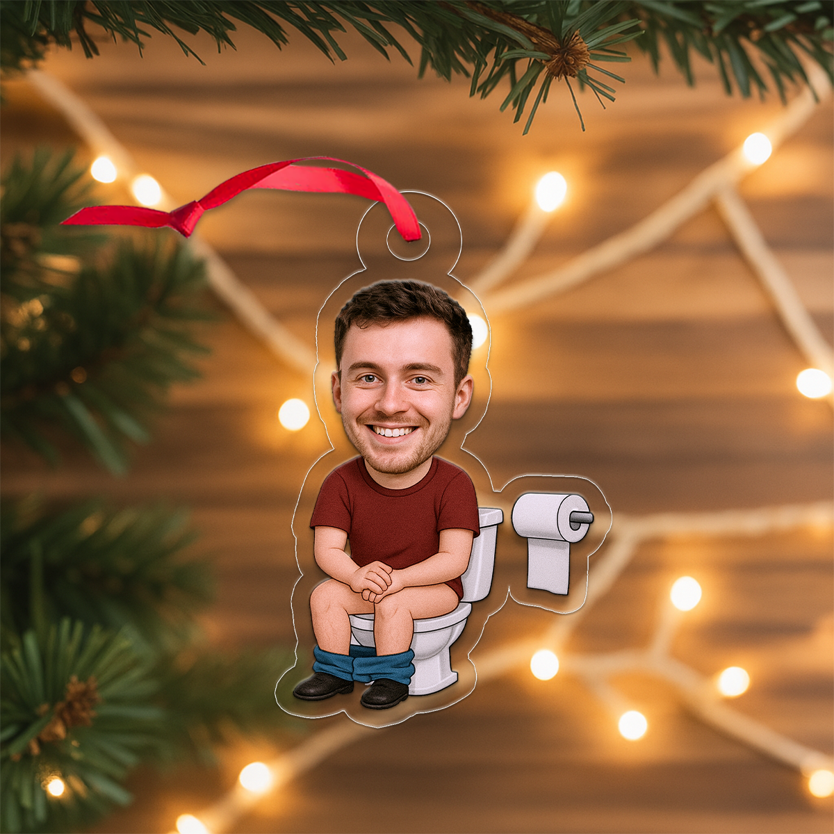 Custom Photo Man in the Toilet Ornament, Personalized Funny Christmas Ornament, Humor Keepsake, Unique Xmas Ornament