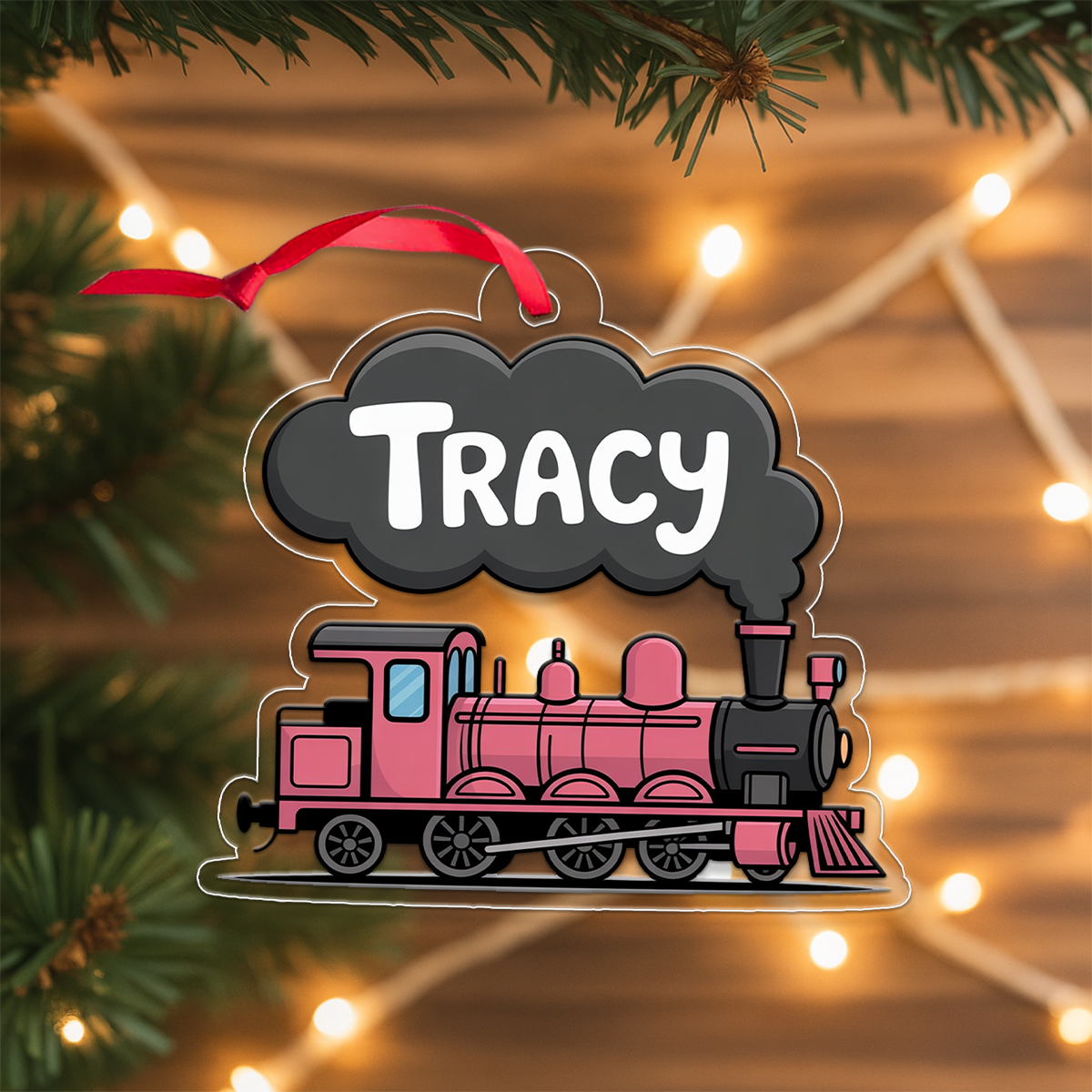 Custom Pink Train Ornament, Personalized Baby First Christmas Ornament, Cute Kids Ornament, Train Lover Gift, Holiday Keepsake Decoration