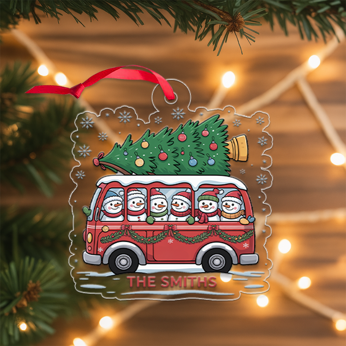 Christmas Tree And Snowmen - Personalized Ornament2