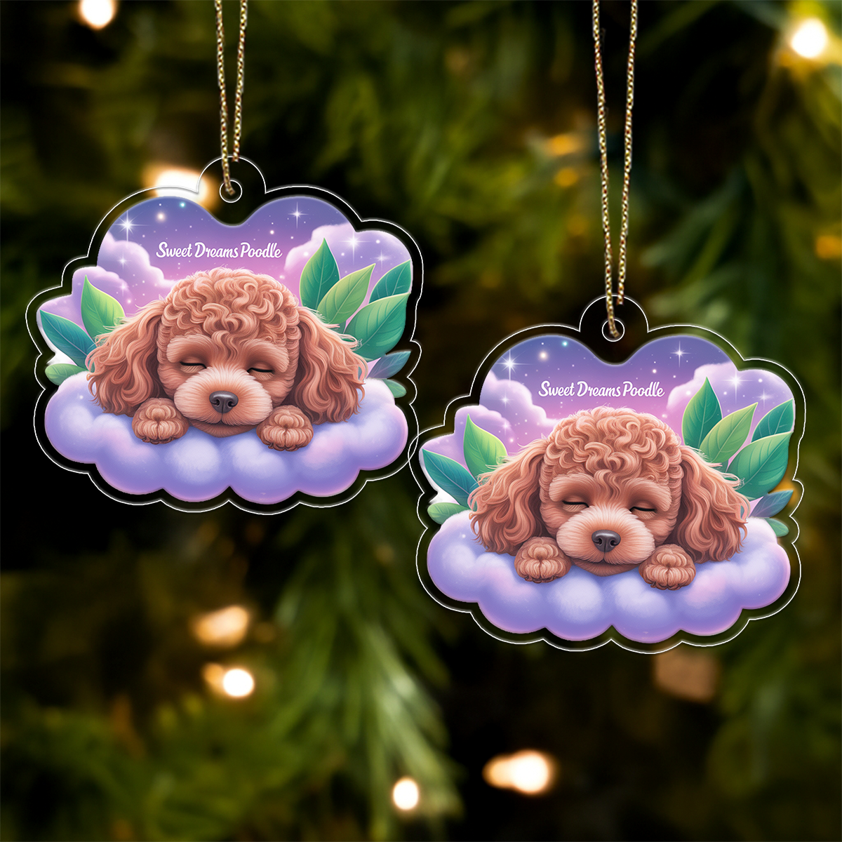 Poodle Sleep On Fallen Leaves Acrylic Ornaments2