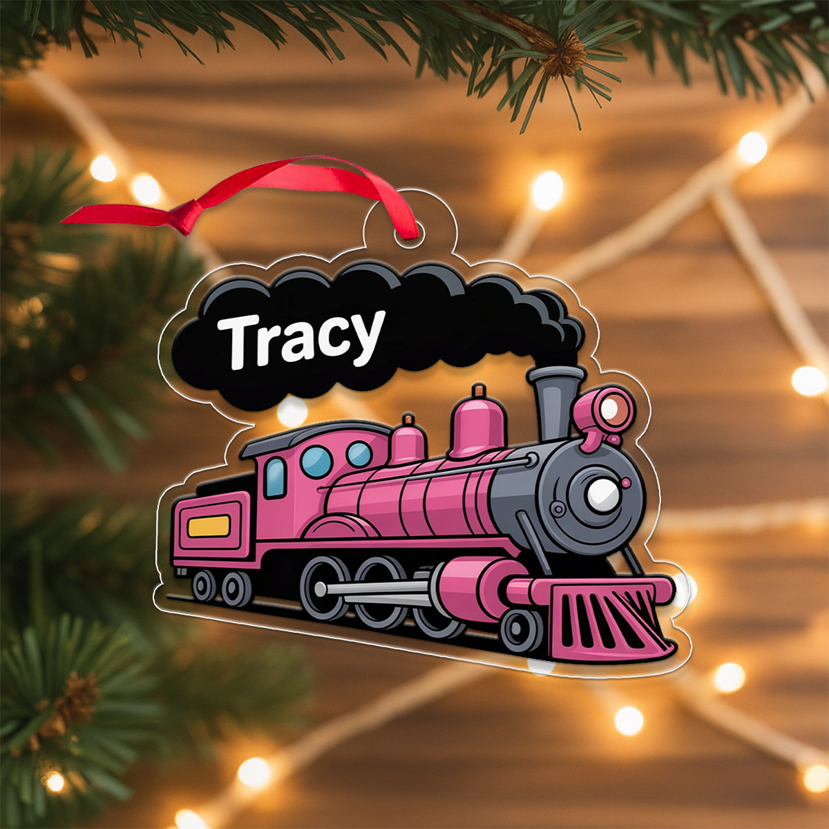 Personalized Pink Train Ornament, Kids Gift, Cute Train Lover Ornament, Holiday Decoration Keepsake, Baby Christmas Ornament