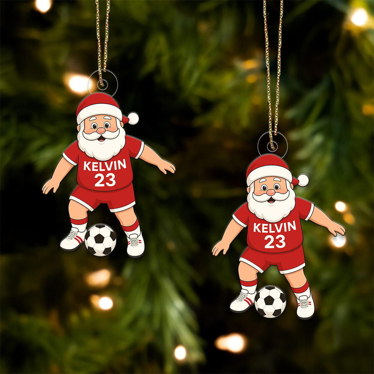 Custom Name Santa Soccer Player Acrylic Ornament Christmas Gift